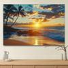 2D Flat Banner, Set of 1, Sunset Beach Scene Tapestry - Colorful Tropical Style Wall Decoration
