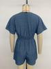 TikTok 2026 Casual V-neck Faux Denim Blue Waist-cinching Jumpsuit