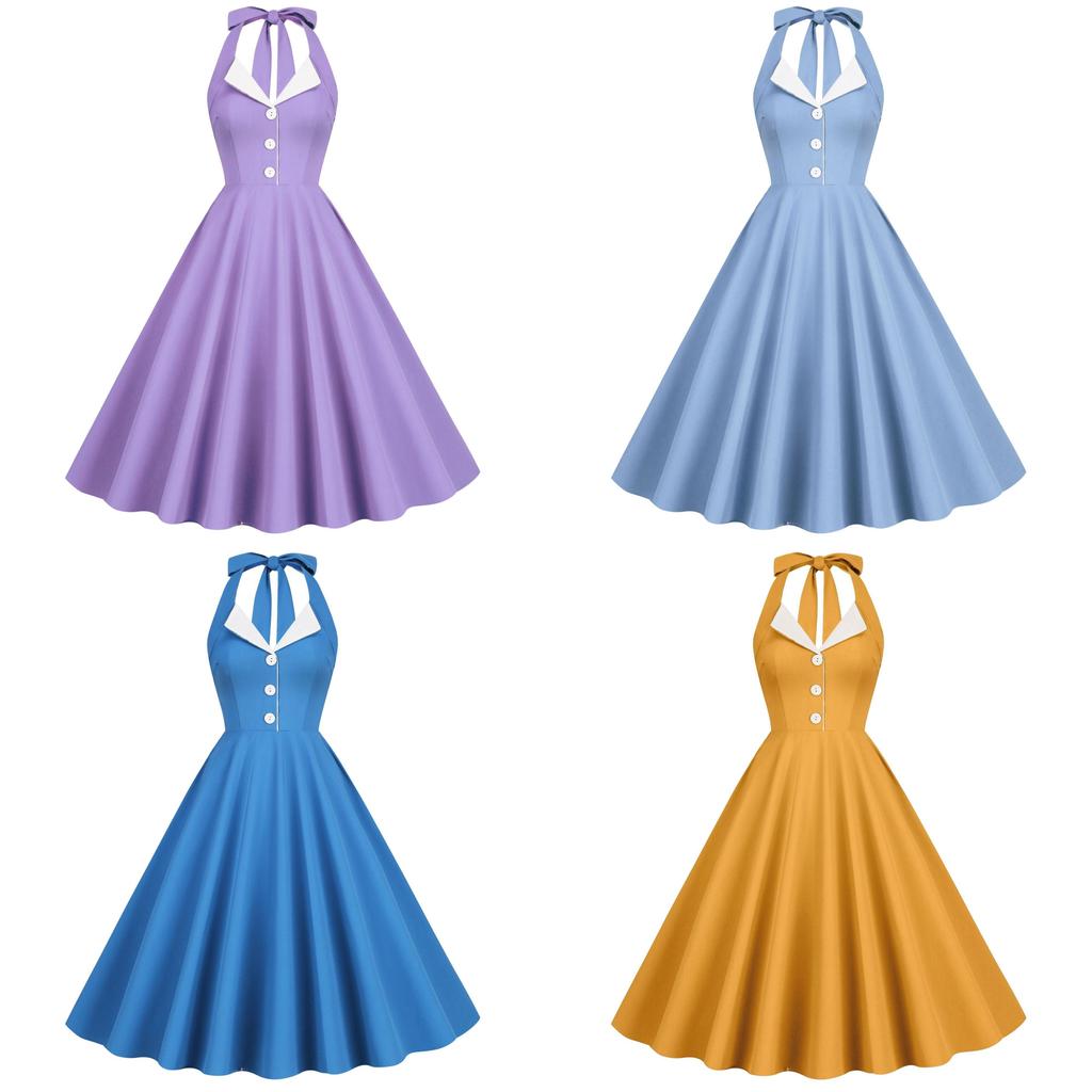 Vintage Style Backless Splice Satin Dress With High Waist For Romantic Holidays