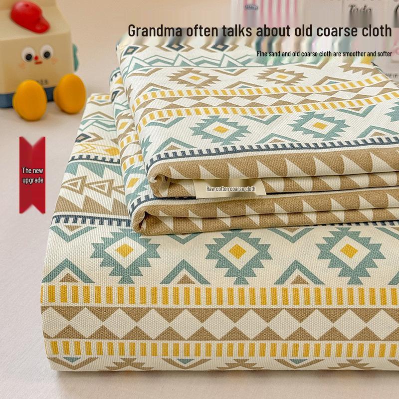 Floral Printed Cotton Coarse Cloth Bed Sheet and Duvet Cover Set for Dorm or Bedroom 1 Pillowcase 48*74cm