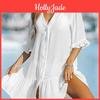 Bikini Ruffled White Up Cover For Women Shirt Beach Dress Tunic Shirtdress Belt Waists Summer Mini Dress Beachwear