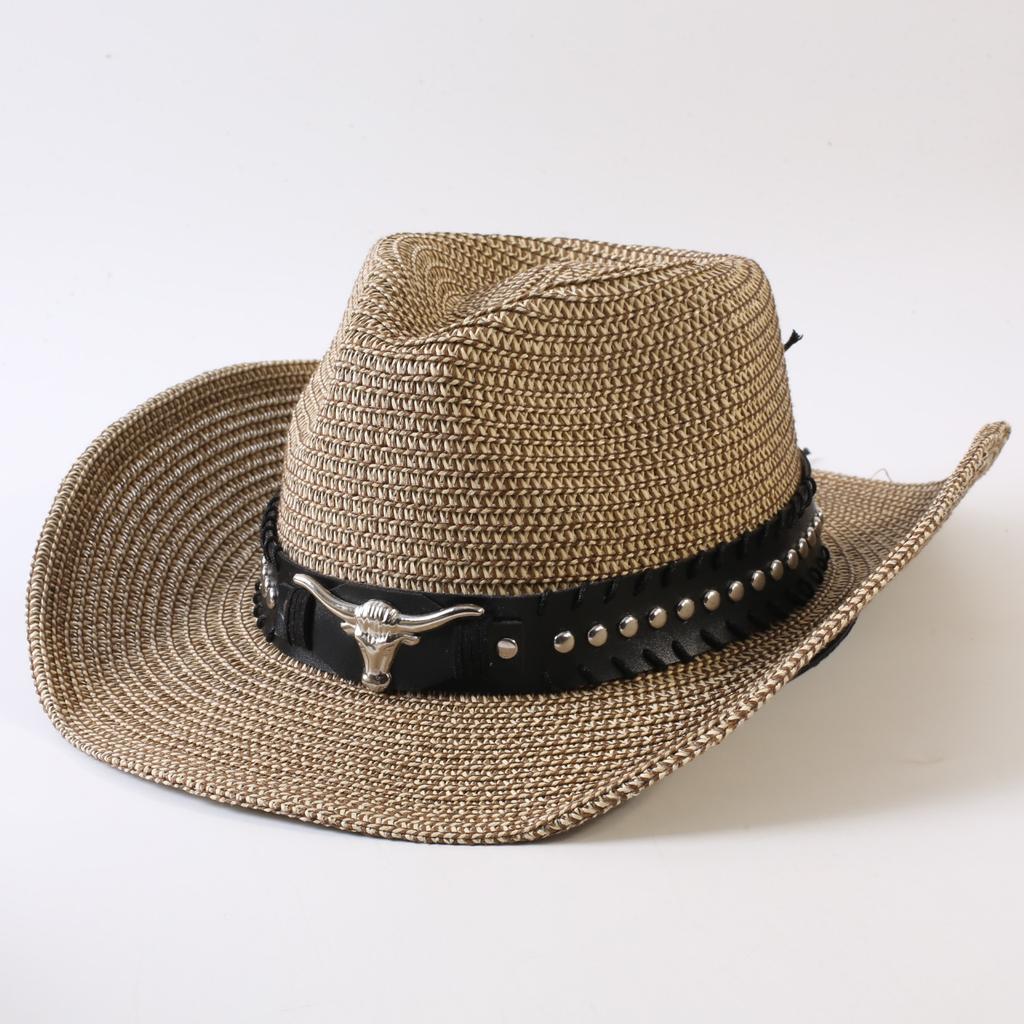Popular sombrero de vaquero occidental clásico tejido de paja europeo y americano para hombres y mujeres, sombrero de copa tejido de moda para exteriores, estilo OL