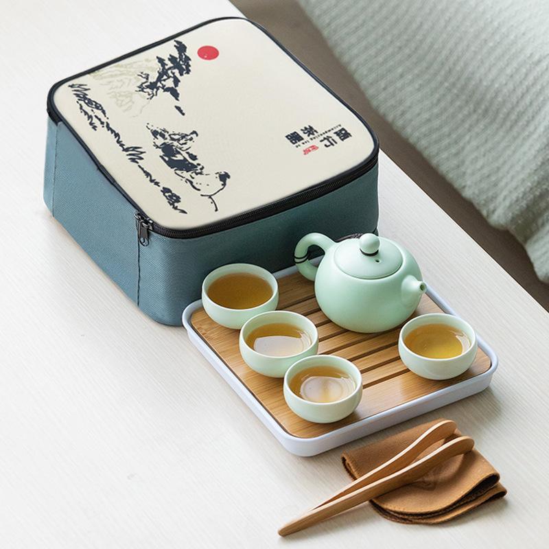 Dingyao travel tea set, one pot of four cups of gifts, souvenir, kung fu tea set