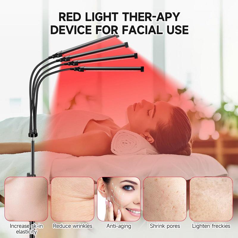 Adjustable 4-Head 420 LED Telescopic Red Light Therapy Lamp with Remote