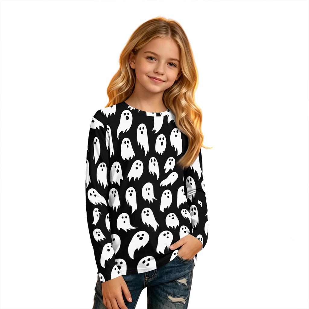 Children's Halloween Print Long Sleeve Neck T-Shirt for Boys Girls