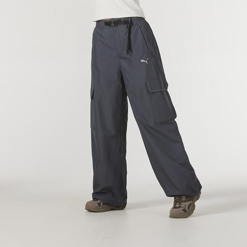 Puma Lace-Up Breathable Solid Color Loose Multi-Pocket Cargo Pants Women pants Gray 629735-69