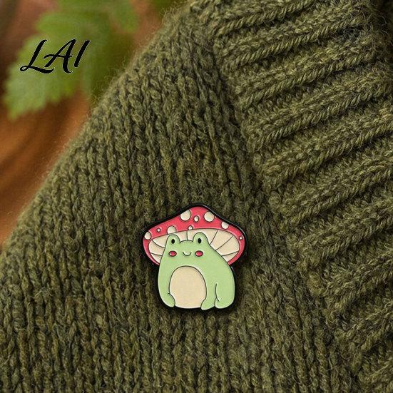 Enamel Safety Pin Brooch Pin Frog Mushroom Design Lapel Glaze Bright Color Badge Cartoon with Standard Versatile for Clothing Bags Hats Shoes