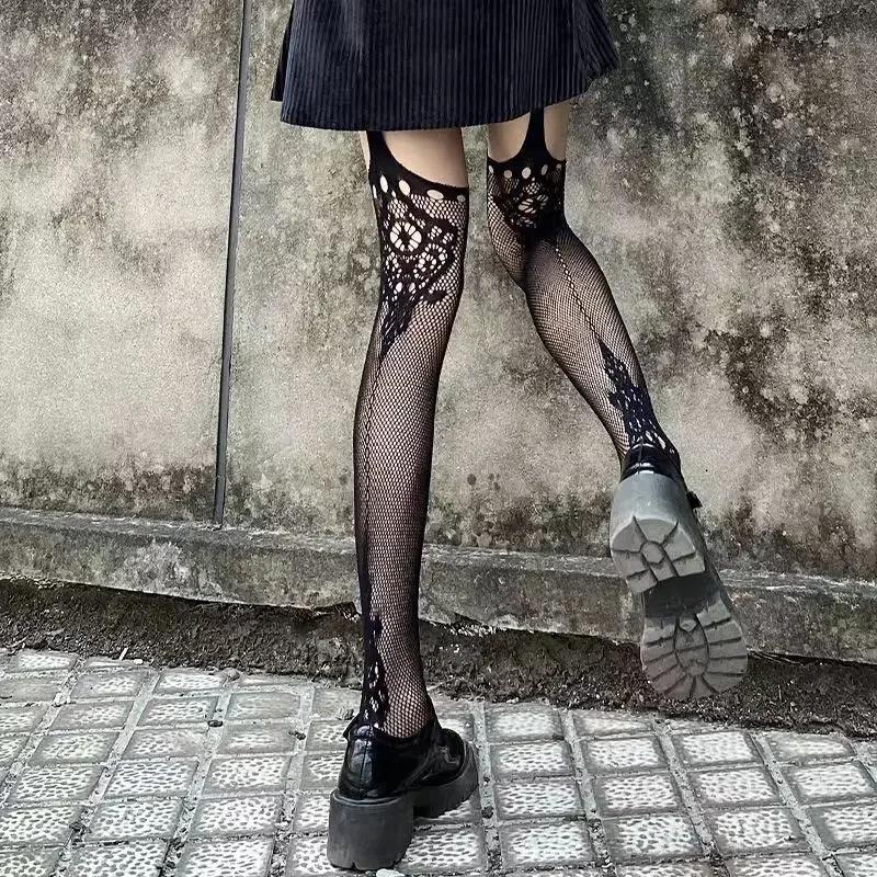 Women Classical Design Harajuku Emo Mesh Tights Lingerie Thigh High Garters Hosiery Gothic Dark Girl Long Sexy Fishnet Stockings