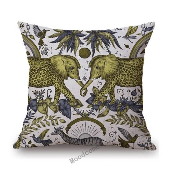 Tropical Plant Elephant Animal Pattern Home Decoration Cotton Linen Sofa Seat Cushion Cover