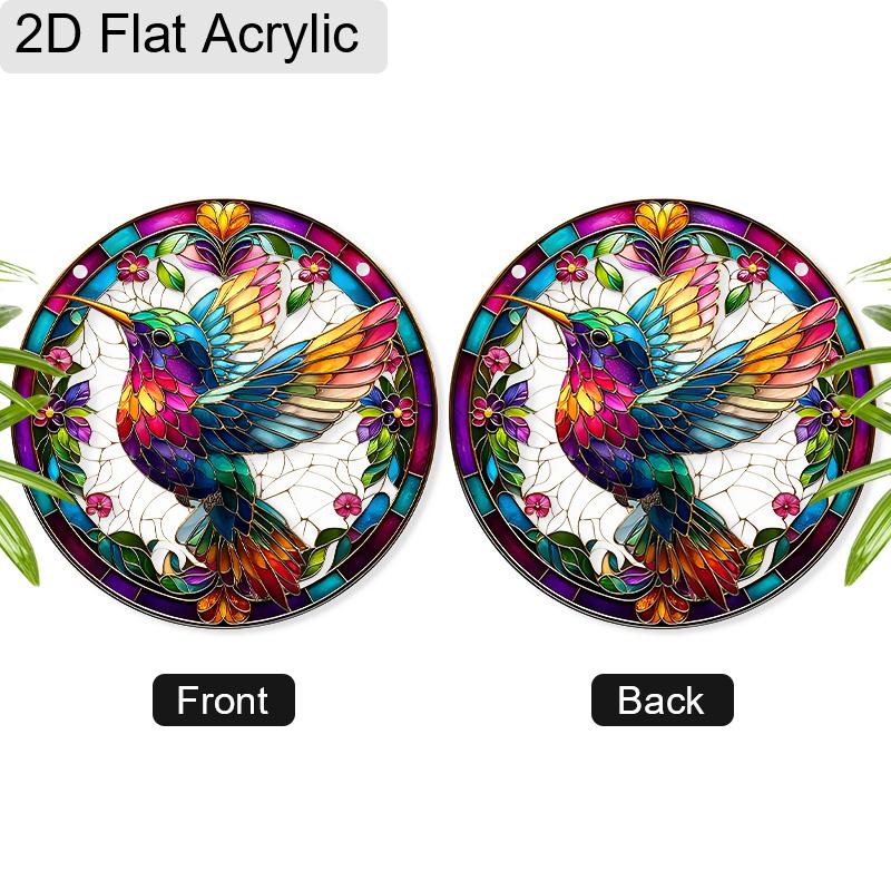 Acrylic Colorful Hummingbird Stained Glass Style Suncatcher, 2D Flat Acrylic Window Hanging Ornament for Nature & Art Lover Gifts
