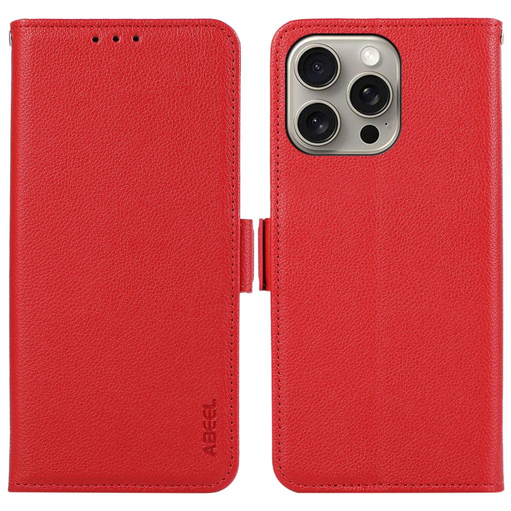ABEEL For iPhone 14 Pro Max Case PU Leather Litchi Texture RFID Blocking Card Holder Phone Cover