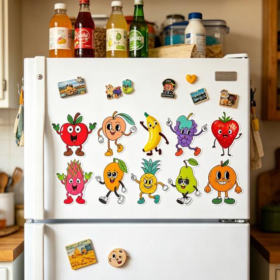 Cartoon Fruit Refrigerator Door Sticker DIY Grape Pear Banana Peel And Stick Wall Art Decals for Kitchen Cabinet Cupboard Fridge Decor