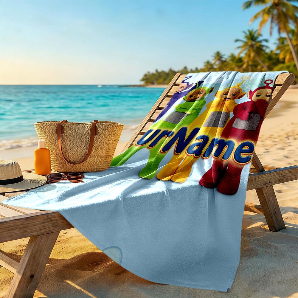Teletubbies Customizable Name Beach Towel Soft Durable Quick-Dry Ideal for Travel Outdoor Swim Pool Yoga Surf Camping Hiking Gym Gift Holiday