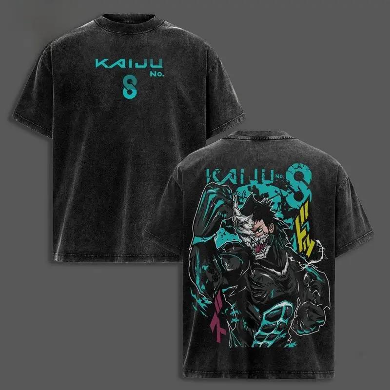 Hot Anime Kaiju No. 8 Hibino Kafka Print T-shirt Men Women Tshirts Oversized Cotton Clothing Retro Washed T Shirt Harajuku Tops