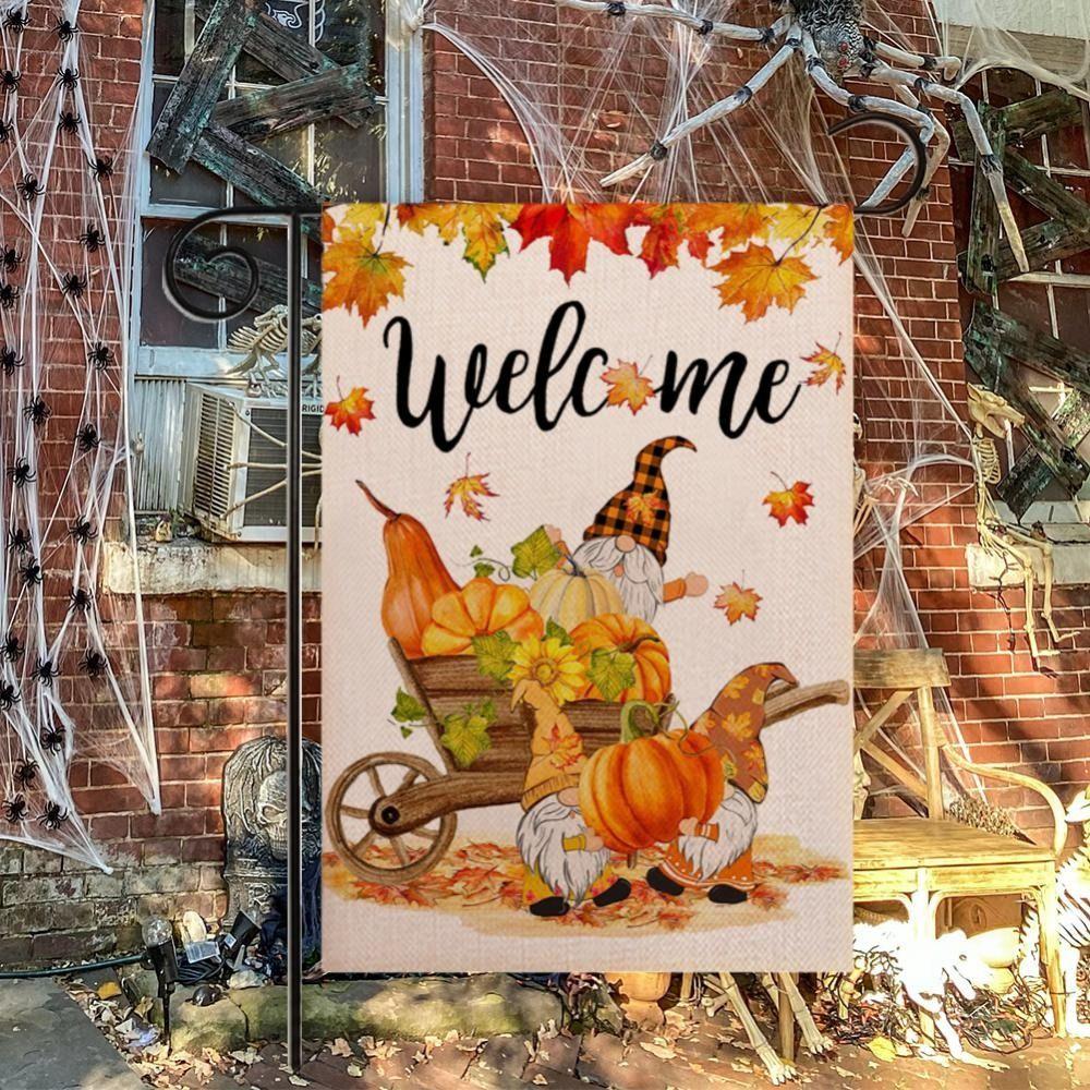 

льняная ткань Осенний садовый флаг Тыква Тыквенный тканевый флаг Осенний урожайный флаг Осенний наружный декор