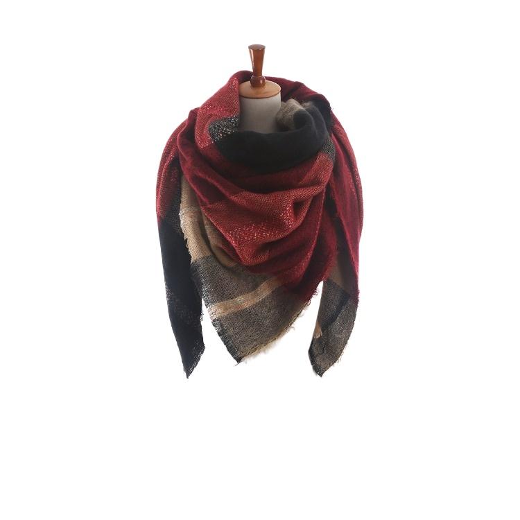 

Autumn and Winter Plaid Soft Scarf Brown Large Shawl Maroon Dual Use 140*140cm бордовий