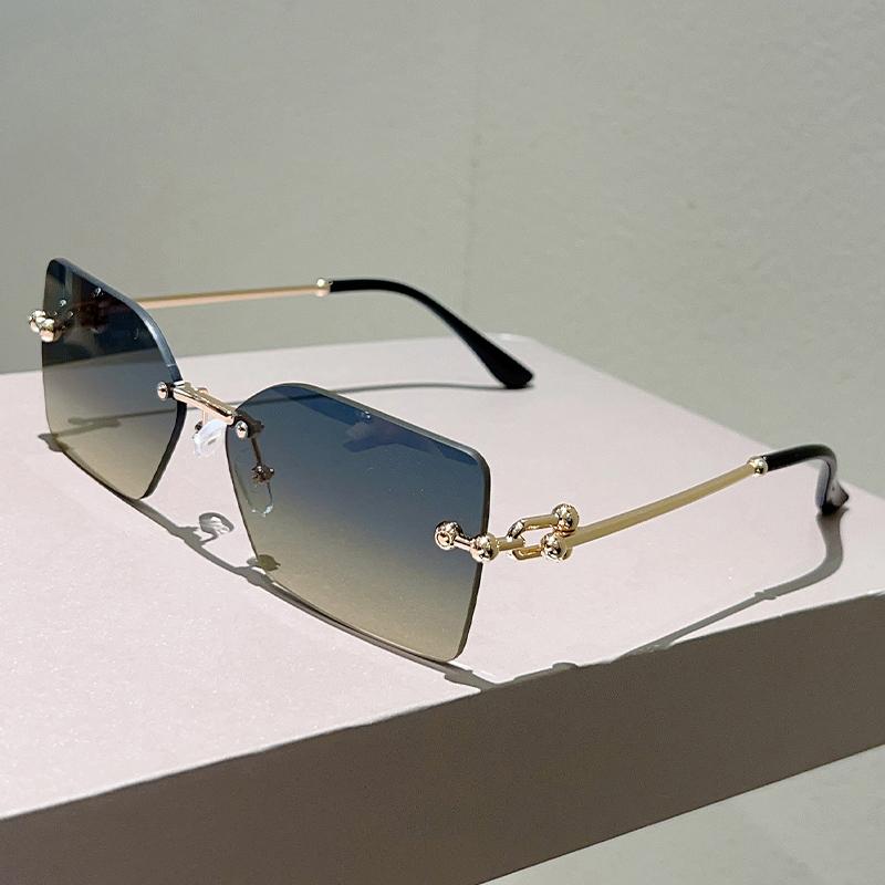 Rimless Square Sunglasses Men Vintage  Fashion Gradient Outdoor Casual Shades Women Trendy Brand Design Sun Glasses