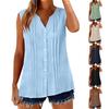 Top da donna senza maniche in cotone e lino con bottoni, scollo a V, plissettati, casual, maniche larghe