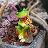 Small Plant Pot Decor Micro Landscape Ornament, Mini Frog Violin Playing Statue, Durable Resin Elegant Art Waterproof Hand-Painted Figurines,