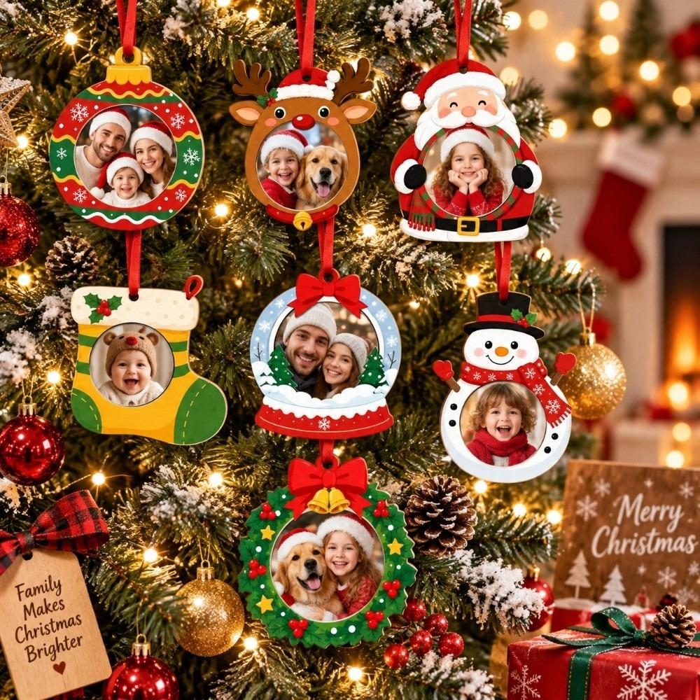 DIY Craft Pendant Hanging Picture Frame Ornaments Wooden Xmas Tree Hanging Decor  New Year