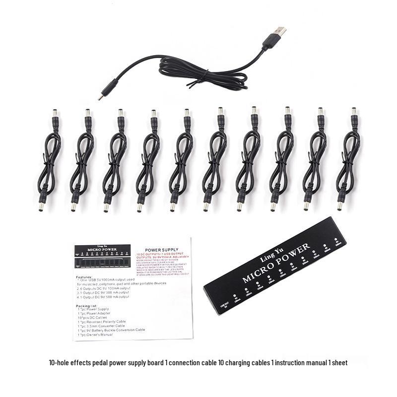 10-Way Professional Effects Pedal Power Supply, Mini, Low Noise, Stable, Independent Multi-Channel Output.