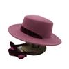 Japanese Korean Version Retro Raspberry Purple Lace-Up Removable Wool Nylon Felt Flat Top Top Hat Women'S Autumn And Winter Wide Brim British