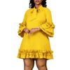Plus Size Womens Dresses Spring Summer Casual Loose Ruffle Sleeve Tie Solid Color