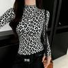 Women's Vintage Leopard Print Fitted Turtleneck Long Sleeve Tee