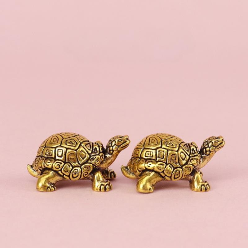 Statuie broasca testoasa din cupru pur Figurine broasca testoasa din alama vintage ornament Feng Shui de birou Miniaturi Ceai antic Artizanat pentru animale de companie Cadouri