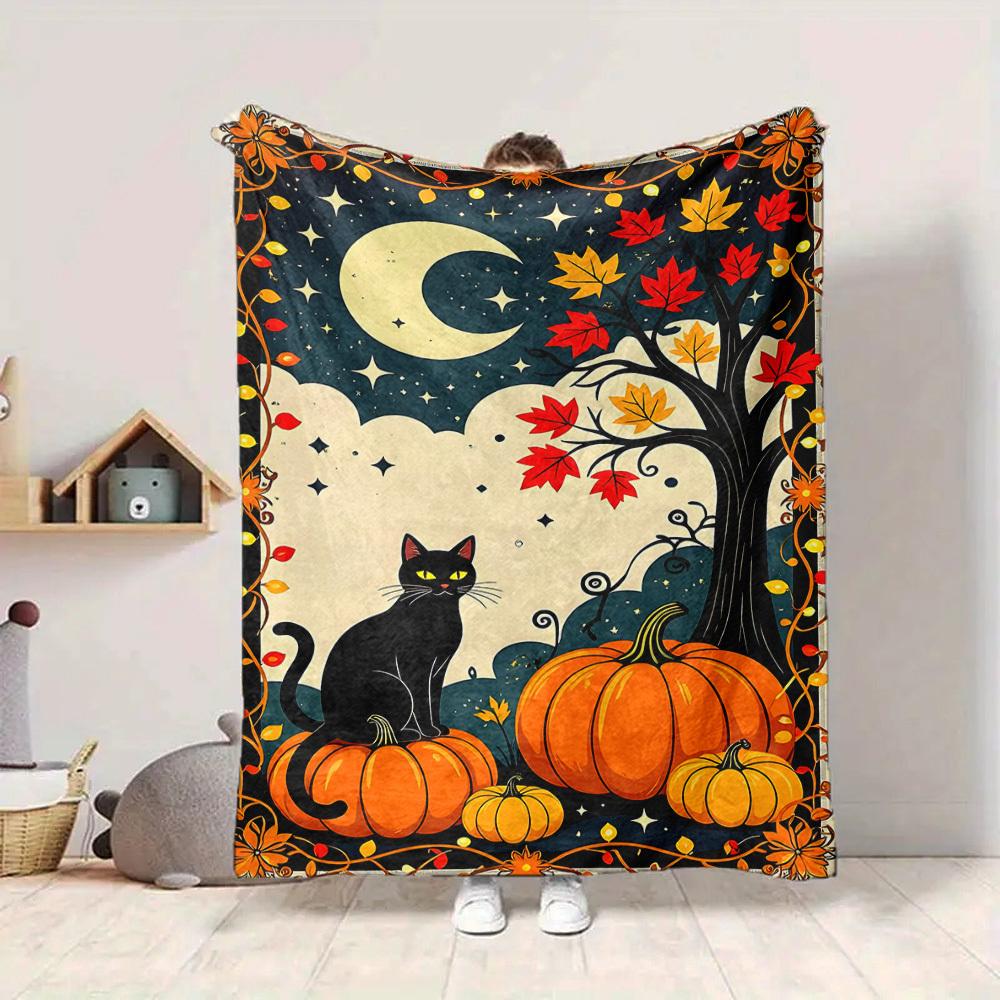 1pc Halloween, Autumn Decor Blanket Lightweight Blanket Throw Blanket For Sofa, Bed, Travel, Camping, Livingroom, Office, Couch, Chair yy251010029