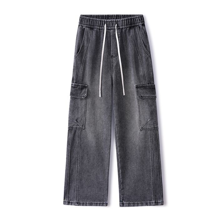 American retro trendy brand loose straight jeans men's spring and summer new wide-leg casual tooling trousers