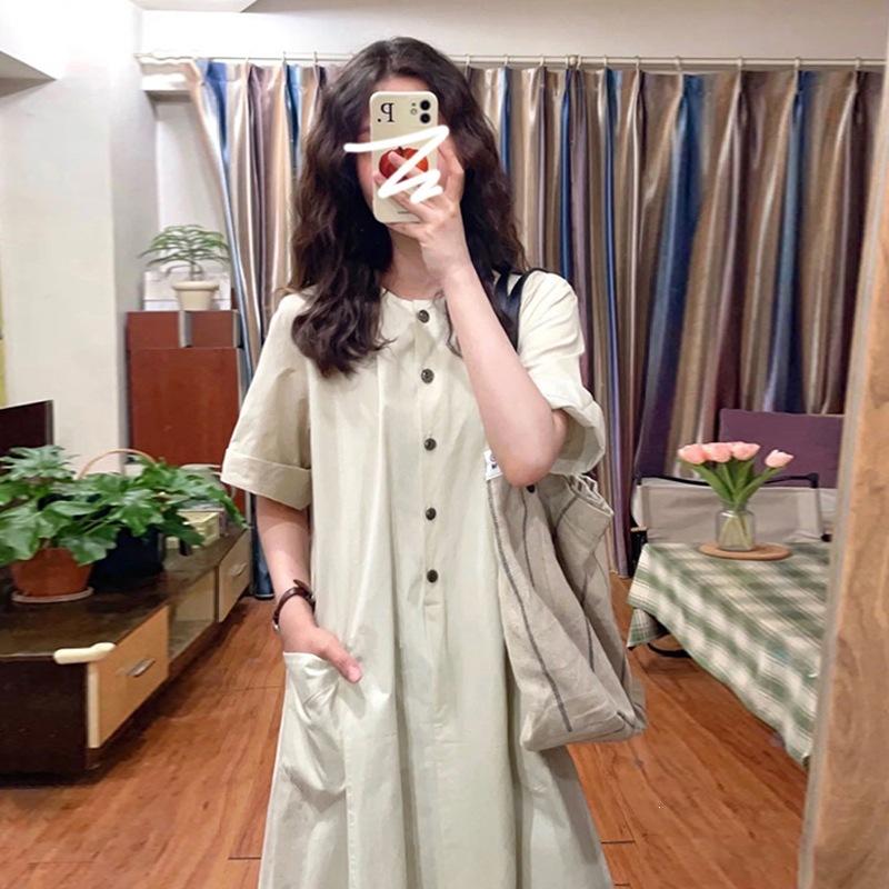 Coffee break French shirt dress summer women's new small loose temperament casual dress