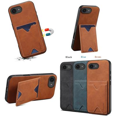 Business Retro Card Pocket Wallet Bracket Leather Phone Case for iPhone 16 15 14 13 12 Pro Max 16 Plus 16E Shockproof Back Cover