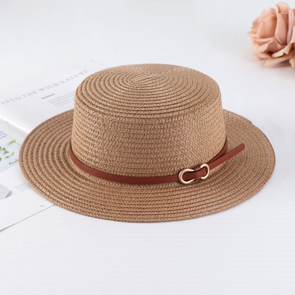 Women's Retro British Style Sun Hat with Rhinestone Letter & Leather Belt