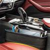 Left+Right PU Leather Car Seat Gap Storage Box w/ Blue Ambient Light USB Charger