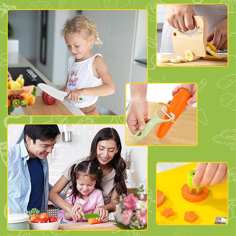 14-Piece Safe Children's Cooking Knife Set with Cutting Board for Early Education