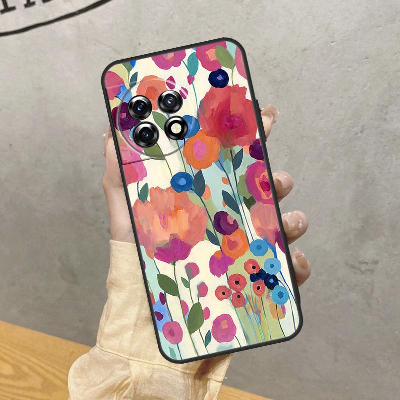 Colourful Flower Painting Art Case For OnePlus 15 15R 13R 13 13T 12 12R 11 10 9 Pro 10T Nord 5 CE 4 2 3 Lite N20 N30 Cover
