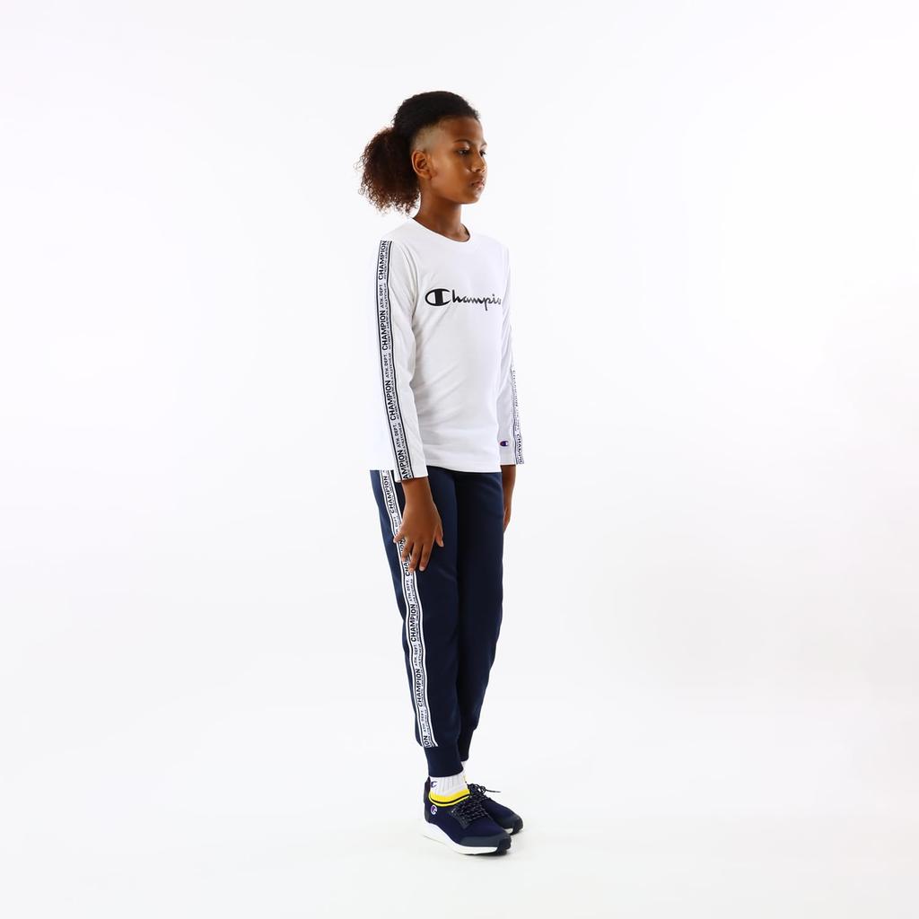 Champion Long Sleeve Round Script School Kids' T-Shirt, Neck, Quick-Drying, Logo, Boys, White, CK-ZS405