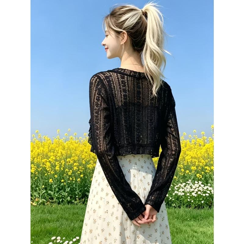 Women's Cardigan Jacket, Summer Lightweight Breathable Lace Tie Shawl, Fashionable Versatile Short Cardigan Jacket, Outerwear for Slip Dresses