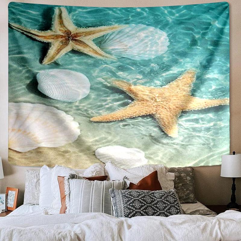 Ocean Starfish Shells Printed Tapestry, Wall Hanging,Livingroom, dormitory, Large Wall Decor, Fabric Decor Fan Birthday Gifts