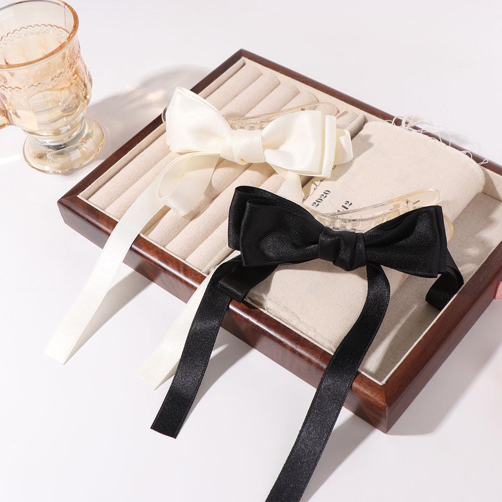 Sweet Satin Bow Hair Clip Solid Color Women Hairpin Fashion Bow Ribbon Hair Clip  Headdress