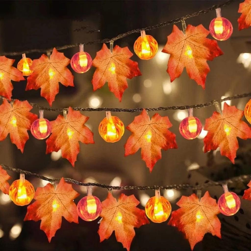 1pc Halloween 3D Pumpkin & Maple Leaves String Lights Decorative Lamp for Home Thanksgiving Harvest Autumn Indoor Festival Decor