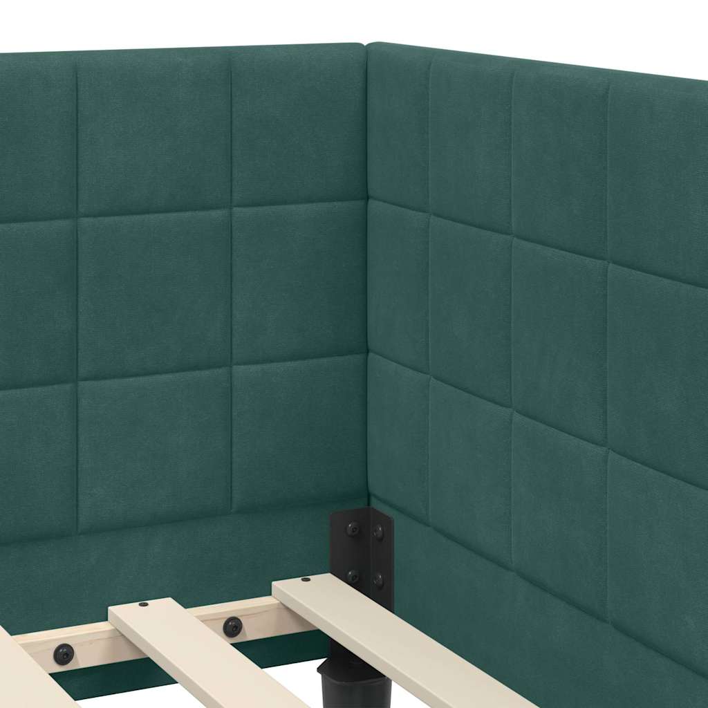 L shaped bed frame with headboard dark green 80 cm x 200 cm velvet