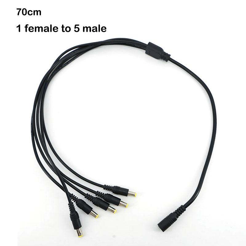 70cm 1 To 5 Way Splitter Cable 5.5*2.1mm Female To Male Main Cable 18awg Branch Cable 22awg 12V DC Power Supply Adapter