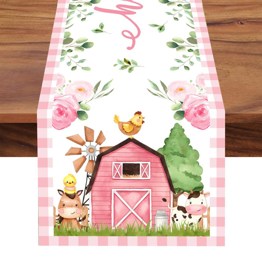 Farm Animal Backdrop Banner Table Runner Birthday Party Decoration Baby Shower Cartoon Farmland Animals Party Background Decor