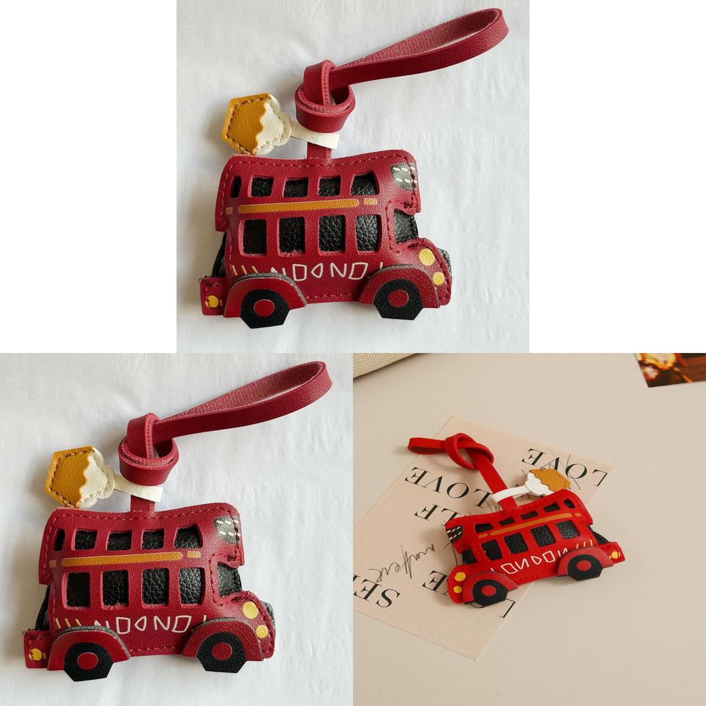 London Bus Leather Keychain With Car Cartoon Pendant For Vintage Bag Decor
