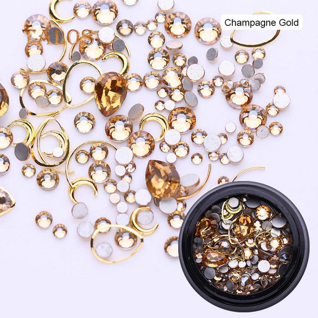

Блестящий кристаллический камень, геометрический металлический дизайн ногтей, 3D-украшение, маникюр, косметический инструмент, уход за ногтями Champagne Gold