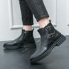 Men's Plus Size 46 Autumn/Winter Martin High-Top Leather Boots, British Style, Double Buckle Slip-On