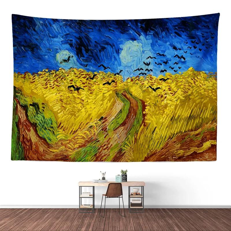 VIKAMA Van Gogh Starry Night Over The Rhone Tapestry Classic Oil Painting Wall Hanging Art Bedroom Decor Cloth14
