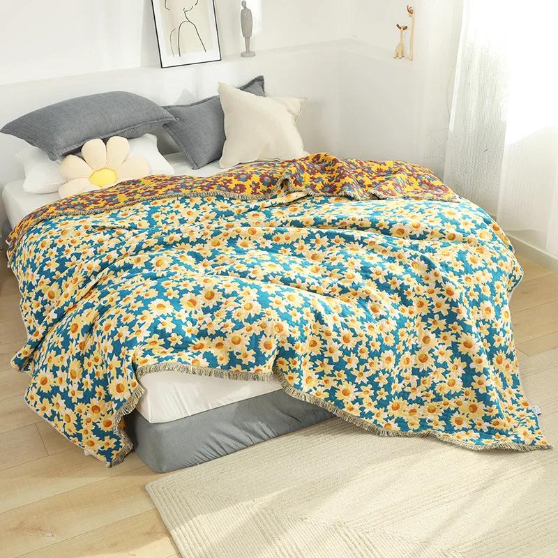Nordic throw blanket for beds pastoral flower cotton sofa blanket cover sofa towel summer cool quilt gauze soft bedspread sheet
